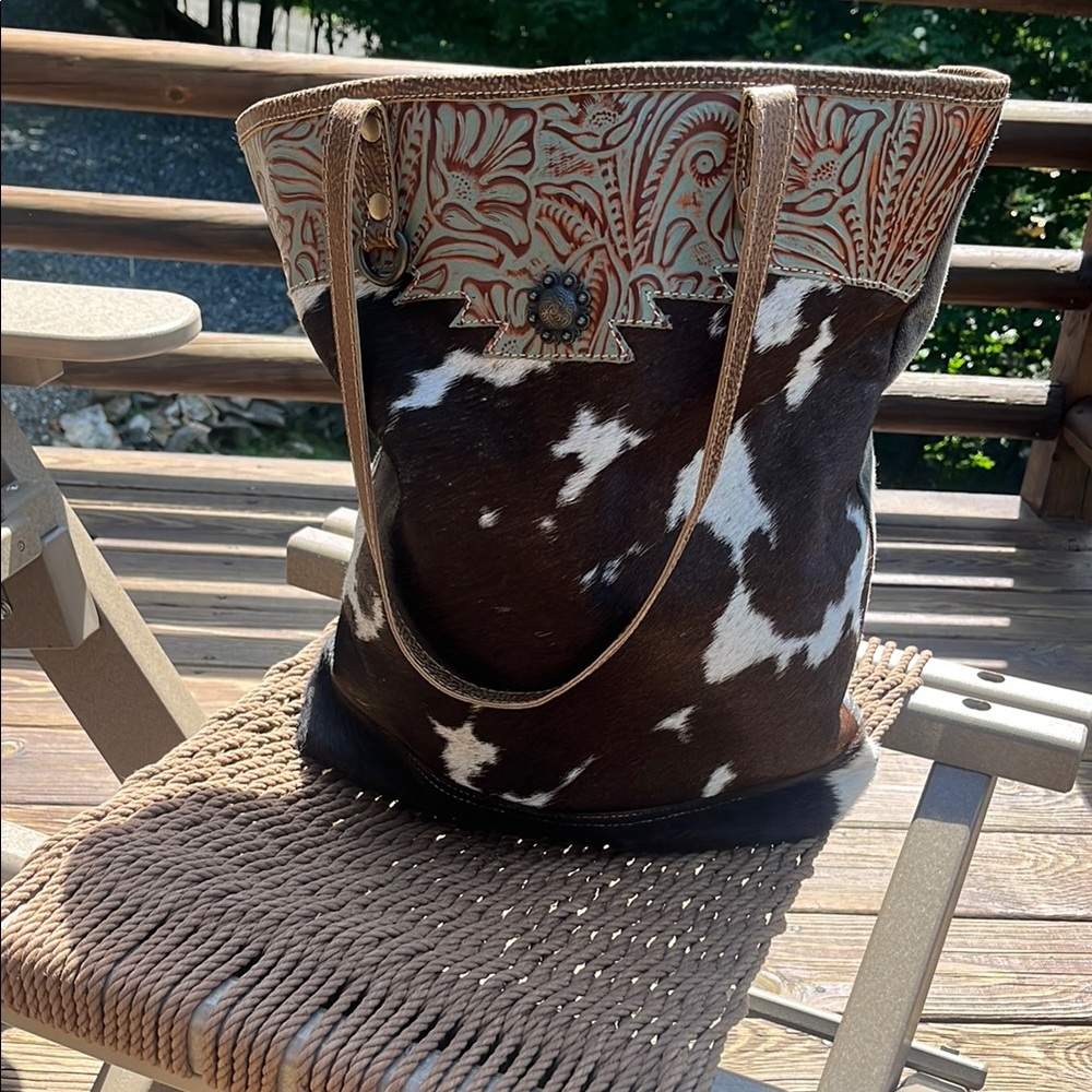 Myra Bag Brown and White Western Tote